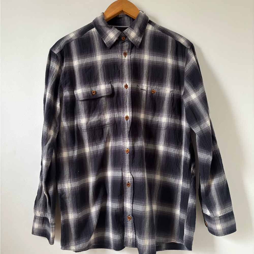 Orvis Men’s Navy Plaid Long Sleeve Button Down Flannel Shirt Large Active Fit
